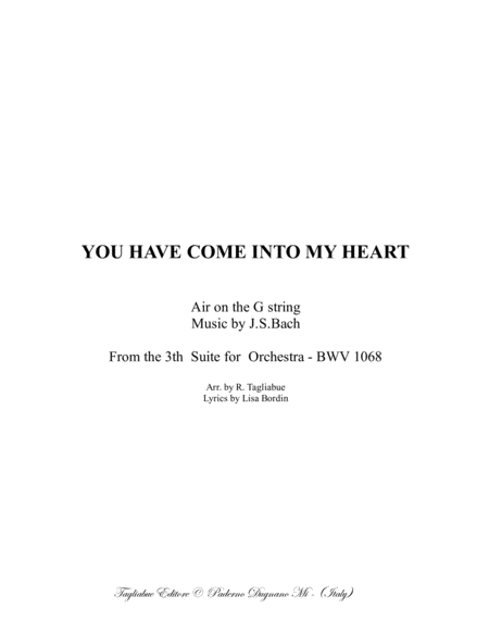 Psalm 139 You Have Come Into My Heart Arr For Satb Choir And Organ On Air On The G String Bach Bwv 1068 Sheet Music