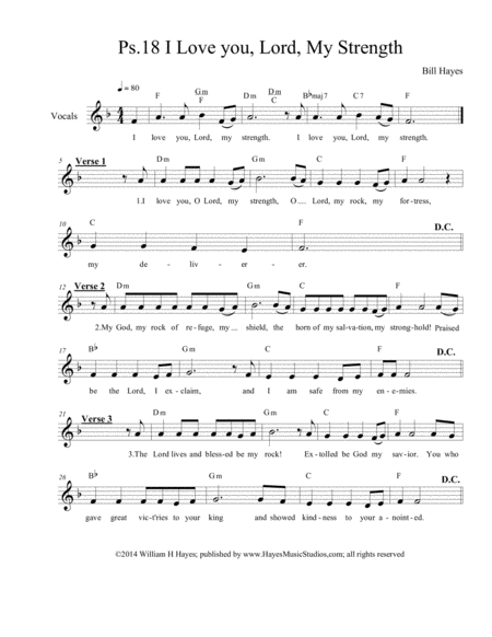 Free Sheet Music Psalm 18 I Love You Lord My Strength