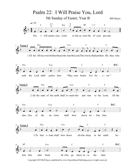 Psalm 22 I Will Praise You Lord 5th Sunday Of Easter Year B Sheet Music