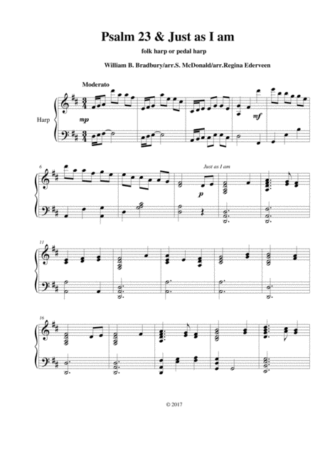 Free Sheet Music Psalm 23 Just As I Am Lever Pedal Harp Solo