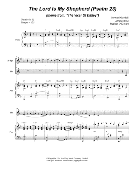 Free Sheet Music Psalm 23 Theme From The Vicar Of Dibley Duet For Bb Trumpet French Horn