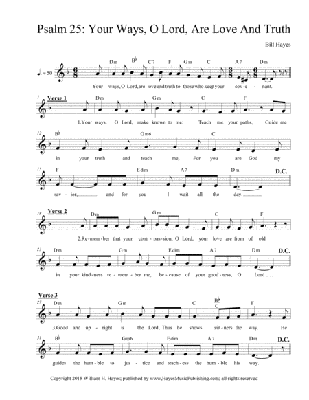 Free Sheet Music Psalm 25 Your Ways O Lord Are Love And Truth