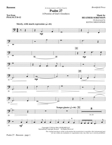 Free Sheet Music Psalm 27 Bassoon