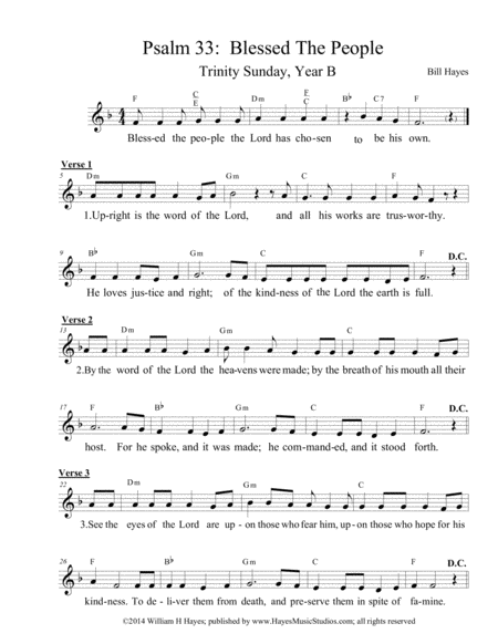 Psalm 33 Blessed The People Trinity Sunday Year B Sheet Music