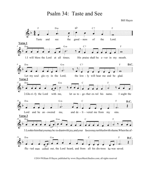 Free Sheet Music Psalm 34 Taste And See I