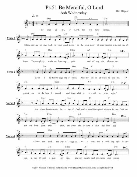 Psalm 51 Be Merciful O Lord Leadsheet Sheet Music