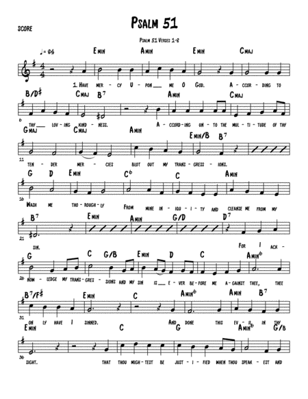 Psalm 51 Lyric And Lead Sheet Sheet Music