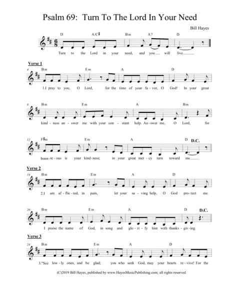 Free Sheet Music Psalm 69 Turn To The Lord In Your Need