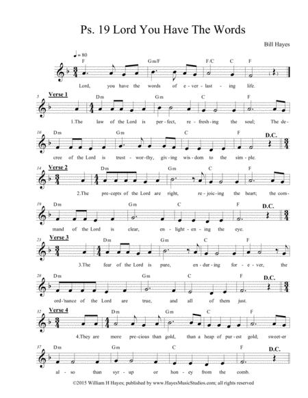 Psalm 9 Lord You Have The Words Of Everlasting Life Leadsheet Sheet Music