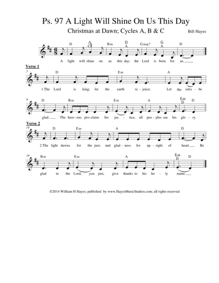 Psalm 97 A Light Will Shine On Us Sheet Music