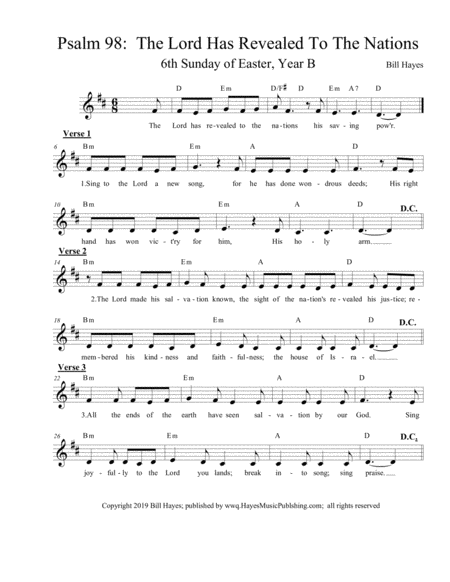 Free Sheet Music Psalm 98 The Lord Has Revealed To The Nations 6th Sunday Of Easter Year B