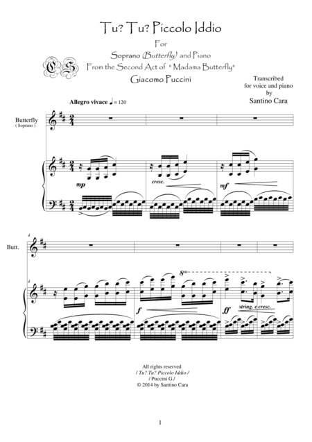 Puccini M Butterfly Act2 Part Ii Tu Tu Piccolo Iddio Soprano And Piano Sheet Music