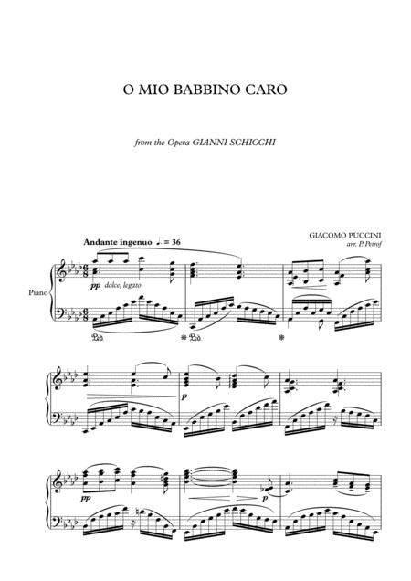 Free Sheet Music Puccini O Mio Babbino Caro From The Opera Gianni Schicchi Piano Solo