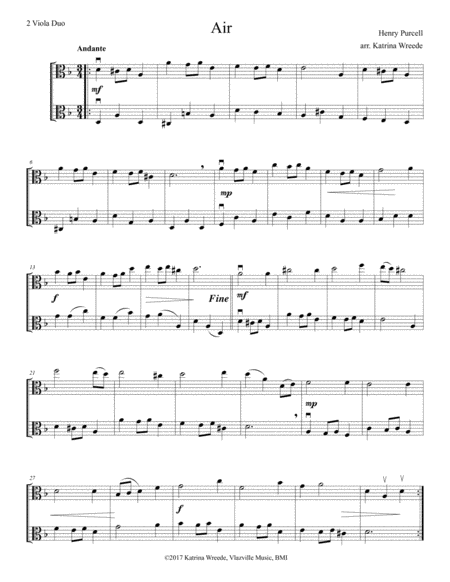 Free Sheet Music Purcell Air For 2 Violas