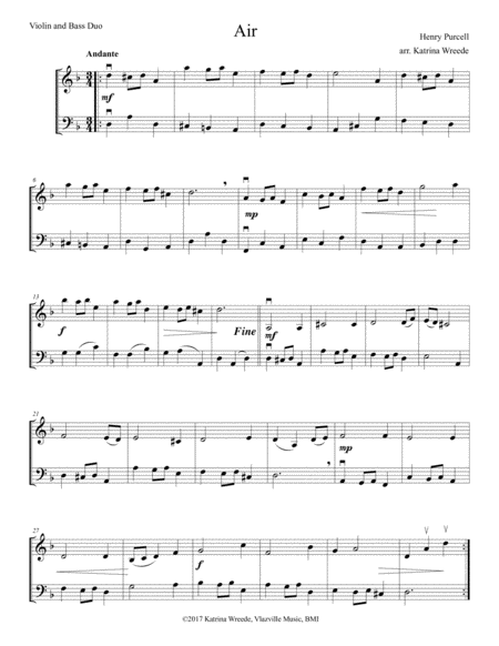 Purcell Air For Violin And Double Bass Sheet Music