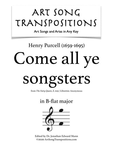 Purcell Come All Ye Songsters Transposed To B Flat Major Sheet Music