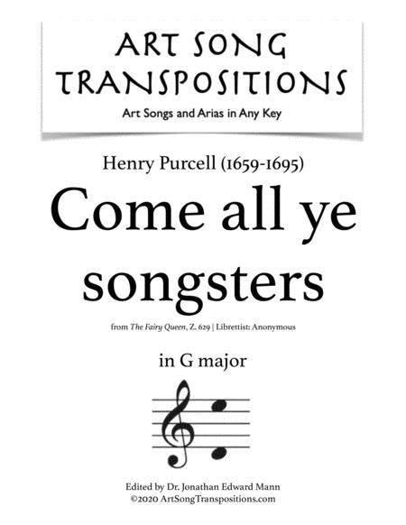 Purcell Come All Ye Songsters Transposed To G Major Sheet Music