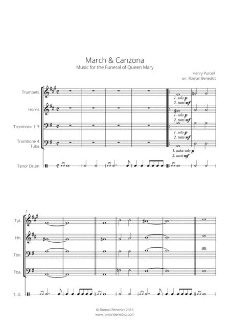 Purcell March And Canzona From Music For The Funeral Of Queen Mary Brass Ensemble Sheet Music