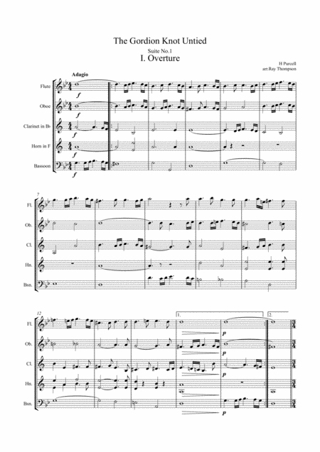 Purcell The Gordion Knot Untied Suite No 1 Wind Quintet Sheet Music