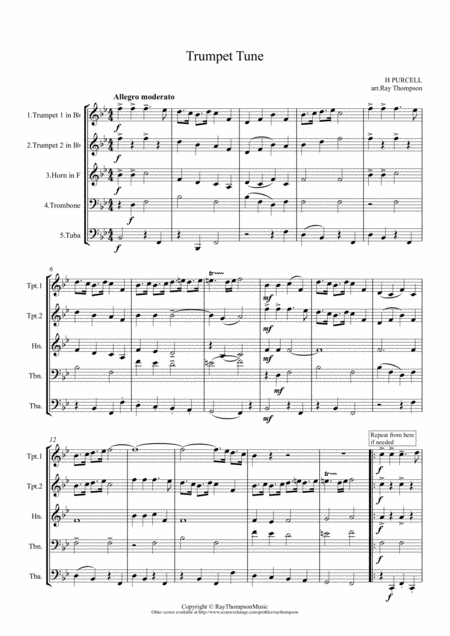 Purcell Trumpet Tune Brass Quintet Sheet Music