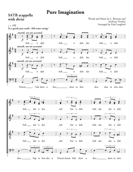 Pure Imagination Satb Acappella Sheet Music