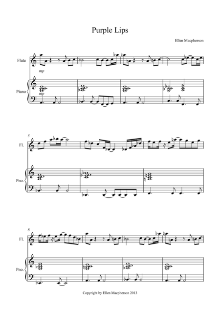 Free Sheet Music Purple Lips By Ellen Macpherson Composed For Solo Funky Flute With Piano Accompaniment