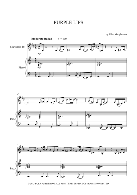 Purple Lips Clarinet Solo With Piano Accompaniment Sheet Music