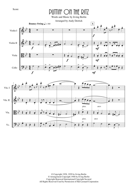 Free Sheet Music Puttin On The Ritz For String Quartet