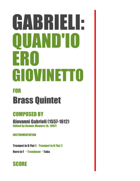 Quand Io Ero Giovinetto For Brass Quintet Giovanni Gabrieli Sheet Music