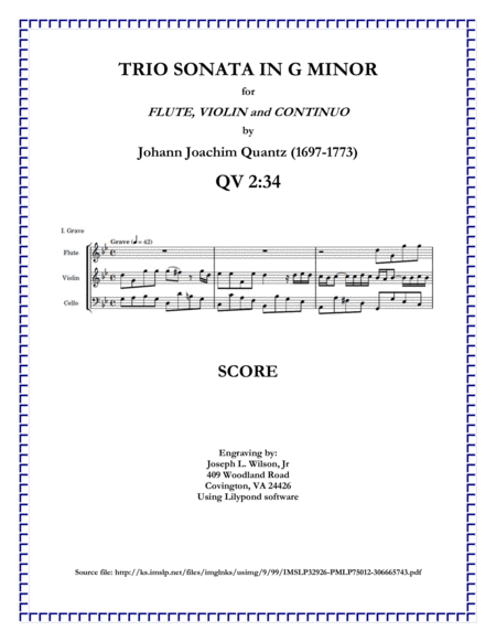 Quantz Trio Sonata In G Minor For Flute Violin And Continuo Qv 2 34 Sheet Music