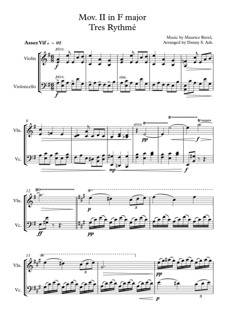 Quartet Mov Ii Tres Rythme In F Major For Duet Sheet Music