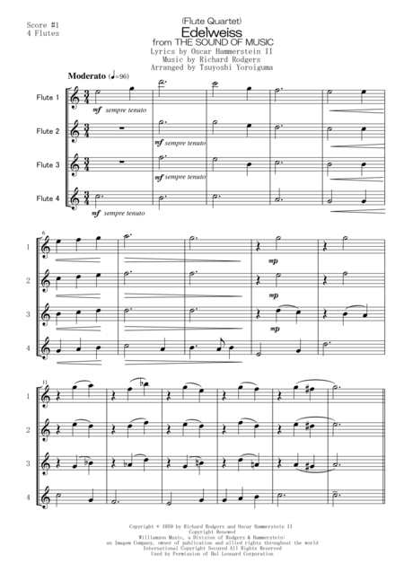 Free Sheet Music Quartet Set Edelweiss From The Sound Of Music