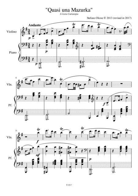 Quasi Una Mazurka Version For Violin And Piano Sheet Music