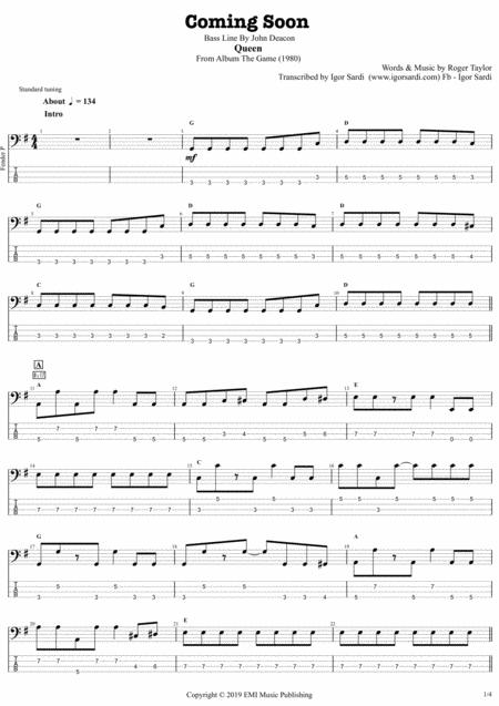 Free Sheet Music Queen John Deacon Coming Soon Complete And Accurate Bass Transcription Whit Tab