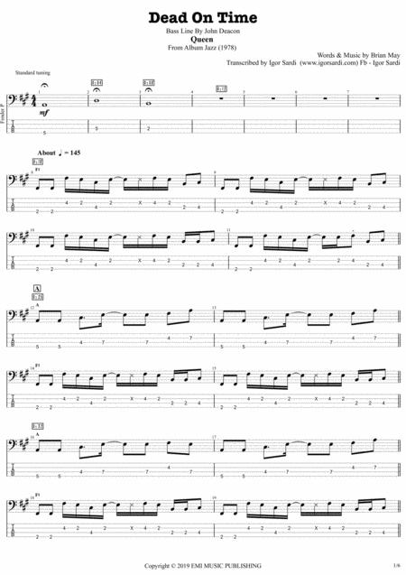 Queen John Deacon Dead On Time Complete And Accurate Bass Transcription Whit Tab Sheet Music