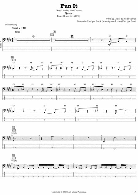 Free Sheet Music Queen John Deacon Fun It Complete And Accurate Bass Transcription Whit Tab