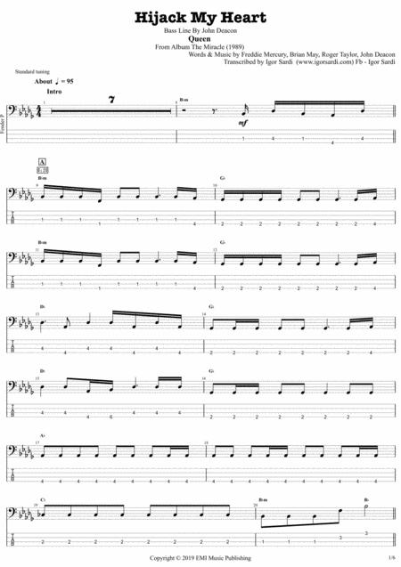 Free Sheet Music Queen John Deacon Hijack My Heart Complete And Accurate Bass Transcription Whit Tab