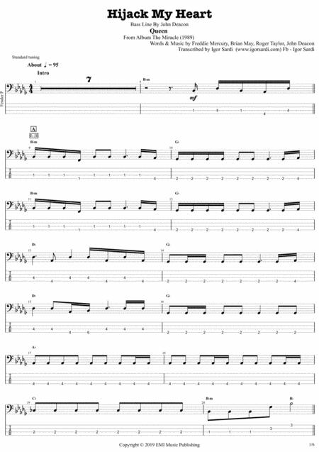 Queen John Deacon Hijack My Heart Complete And Accurate Bass Transcription Whit Tab Sheet Music