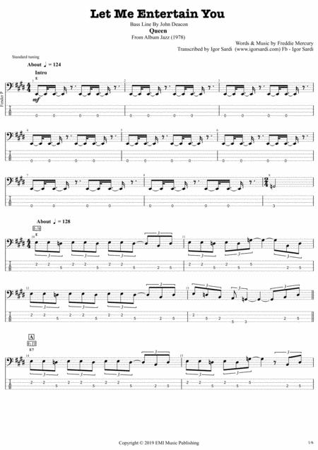 Queen John Deacon Let Me Entertain You Complete And Accurate Bass Transcription Whit Tab Sheet Music