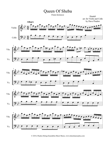 Queen Of Sheba For Violin And Cello Sheet Music