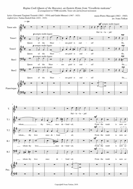 Free Sheet Music Queen Of The Heavens Regina Coeli G Major Ttbbt Solo Piano Organ Cut Version