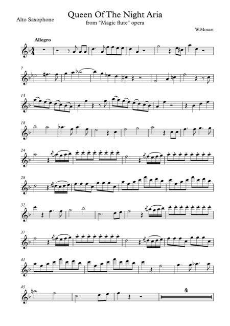 Free Sheet Music Queen Of The Night Aria