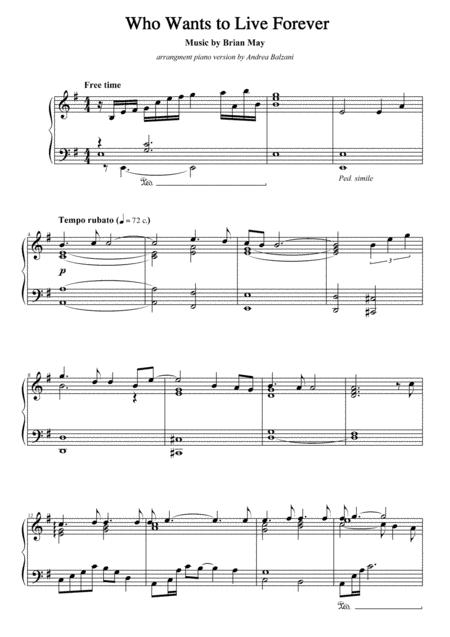 Free Sheet Music Queen Who Wants To Live Forever Piano Transcription