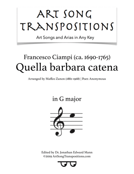 Free Sheet Music Quella Barbara Catena Transposed To G Major