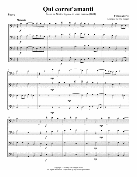 Free Sheet Music Qui Corret Amanti For Trombone Or Low Brass Quartet