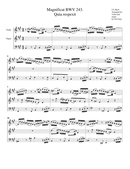 Quia Respexit From Magnificat Bwv 243 Arrangement For Violin And Organ Or Harpsichord Sheet Music