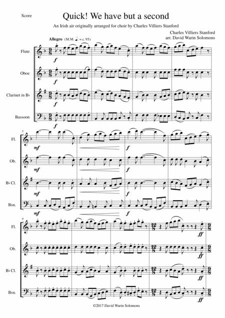 Free Sheet Music Quick We Have But A Second For Woodwind Quartet