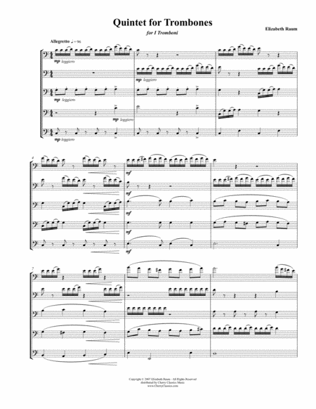 Free Sheet Music Quintet For Trombones