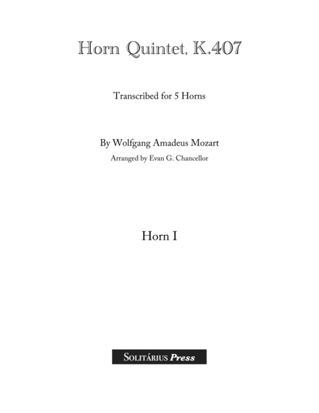 Quintet K 407 For 5 Horns Sheet Music