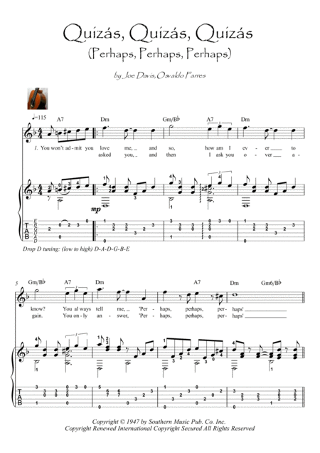 Quizas Quizas Quizas Perhaps Perhaps Perhaps Guitar Fingerstyle Sheet Music